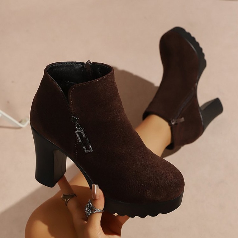 Up Lighting Decor - Women's Ankle Boots Round Toe High