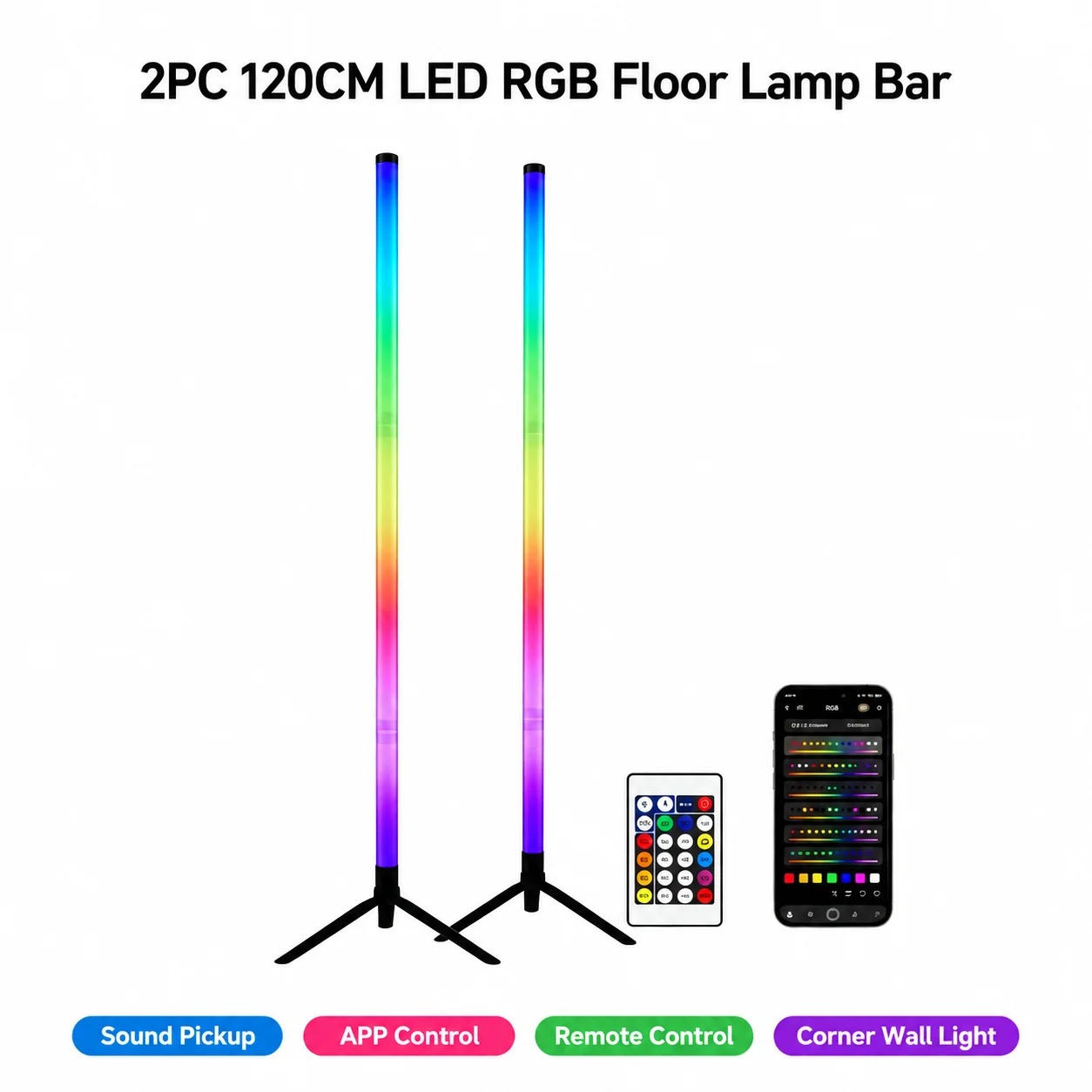Room Decor Lighting Lamp - 2 Pack RGB LED Corner Floor
