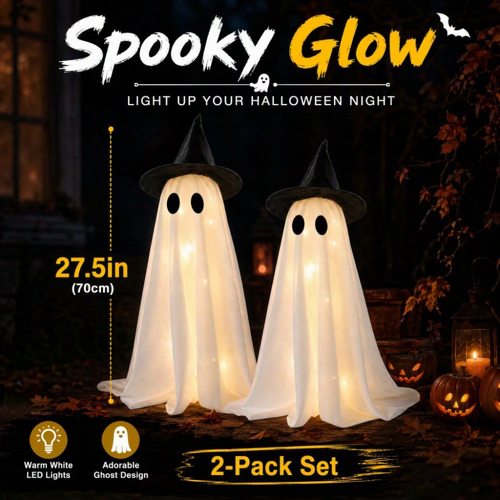 Up Lighting Decor - LED Light‑Up Witch Hat Ghost 2Pcs,