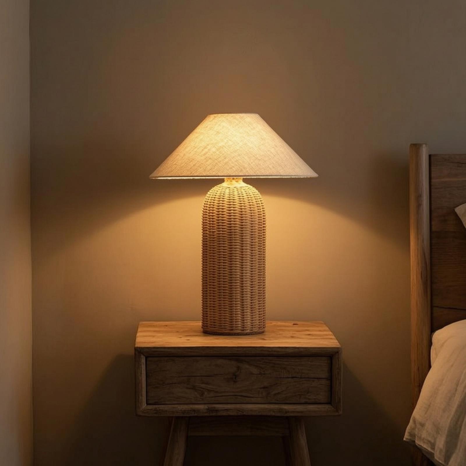 Bedside Lamp Rattan Base Fabri - đánh giá và giá Lighting Decor Bedroom