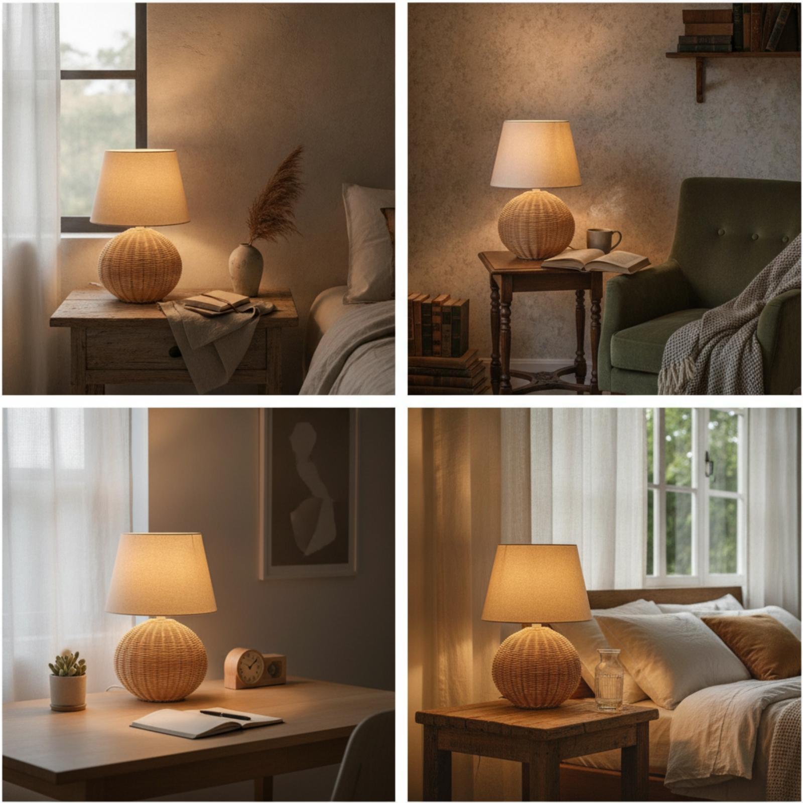 Bedside Lamp Rattan Base Fabri - đánh giá và giá Lighting Decor Bedroom