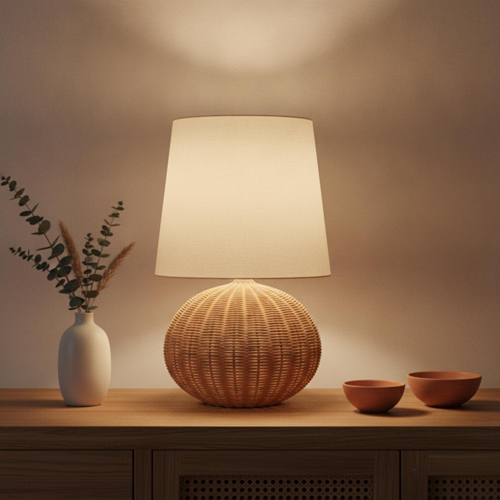 Bedside Lamp Rattan Base Fabri - đánh giá và giá Lighting Decor Bedroom